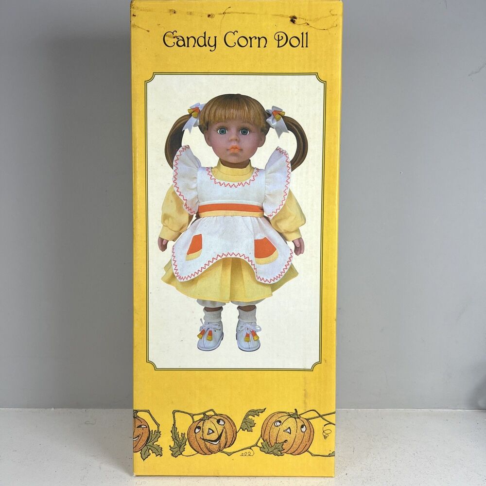 Vintage Cracker Barrel Halloween Candy Corn Doll Girl with Stand 14" in Box